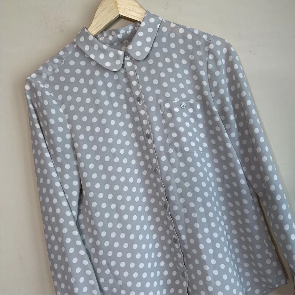 LOFT Gray Polka Dot Button-Down Shirt - Picture 2 of 6